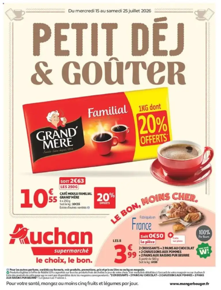 Auchan Petit dej, goûter super à partir du 15/07/2026