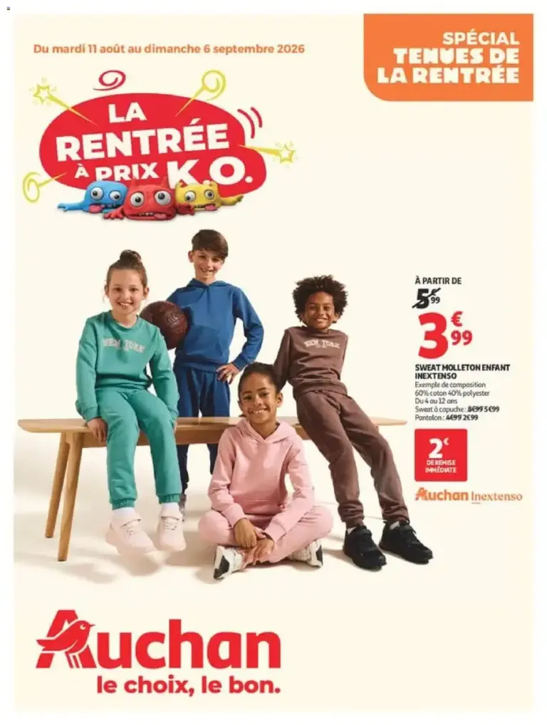 Auchan Vêtements enfants rentrée à partir du 11/08/2026