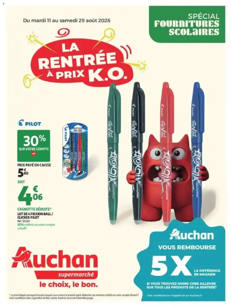 Auchan Rentrée scolaire supers à partir du 11/08/2026