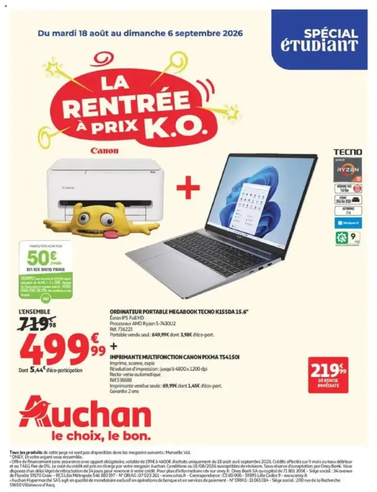 Auchan Promos rentrée étudiants à partir du 18/08/2026