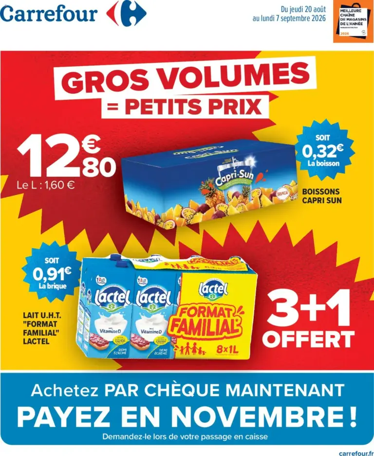 Carrefour Gros volumes, petits prix à partir du 20/08/2026