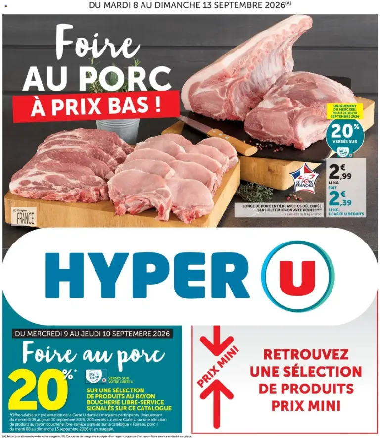 Hyper U La foire au porc à prix bas à partir du 08/09/2026