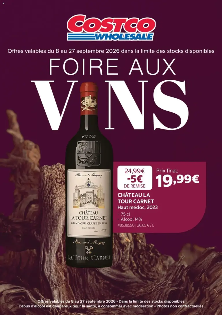 Costco Foire aux vins à partir du 08/09/2026