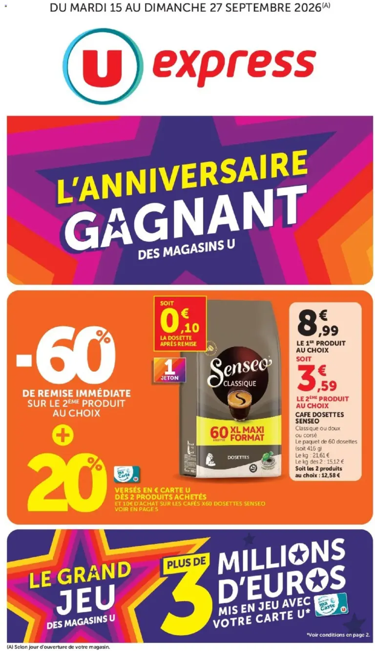 U Express Anniversaire gagnant des Magasins U à partir du 15/09/2026