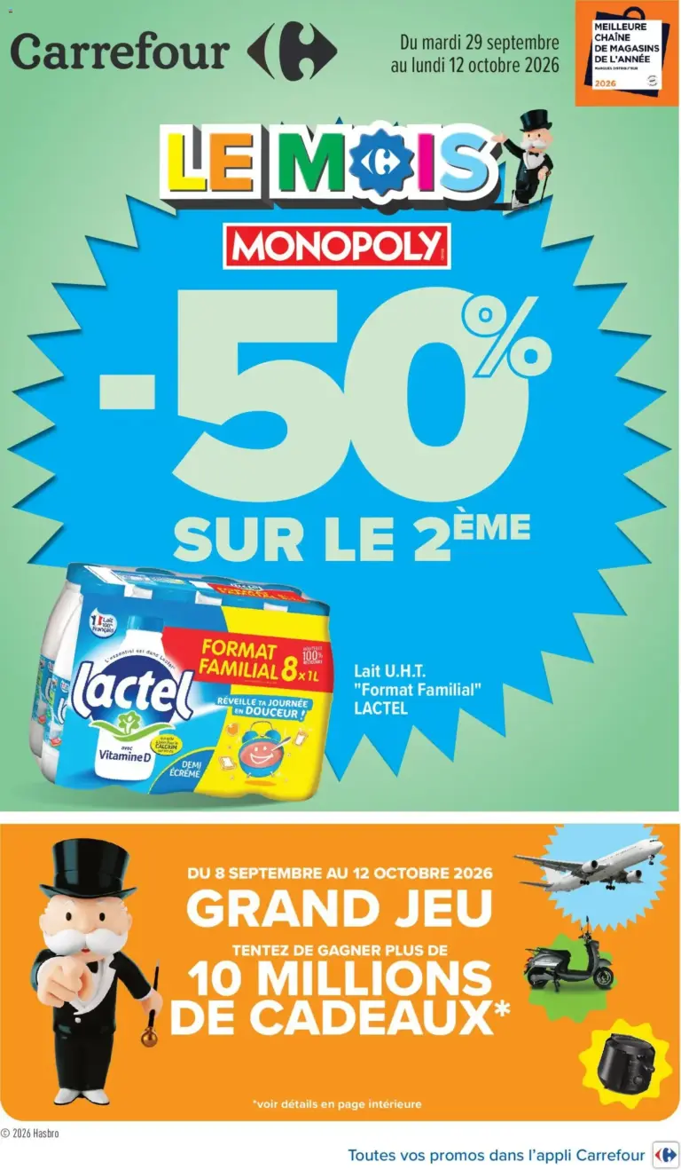 Carrefour Le mois monopoly produits laitiers du 29/09/2026 au 12/10/2026